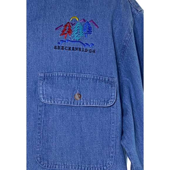 MAYA Mens Small Denim Long Sleeve Button Front Shirt Embroidered Breckenridge - Picture 7 of 8